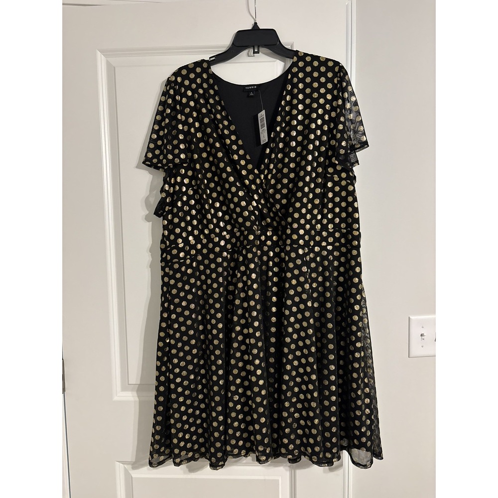 Torrid Mini Dress Women 1 Deep Black Gold Foil Dots Mesh Party Date Event Office